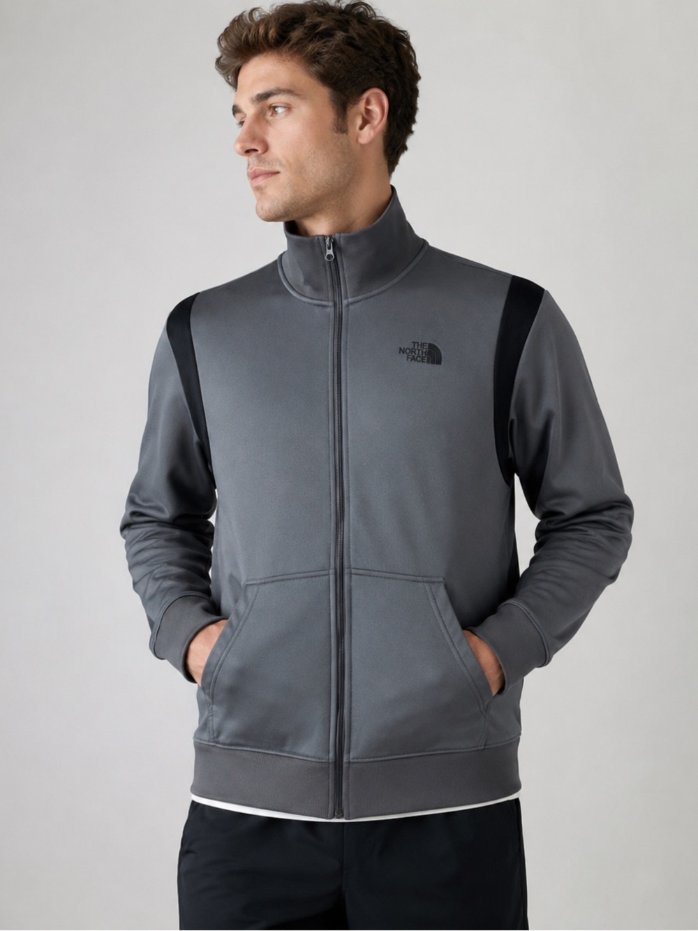 The North Face Men’s Large Gray Black Full Zip Track Jacket Logo